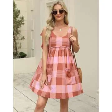 AMEBELLE Casual Sleeveless Plaid Mini Dress with Pockets