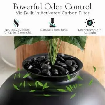 Secret Litter Box by Bundle & Bliss - Hidden Litter Box Enclosure with Odor Control Carbon Filter, Faux Plant and Real Stones, Perfect for Large Cats (Matte Black)