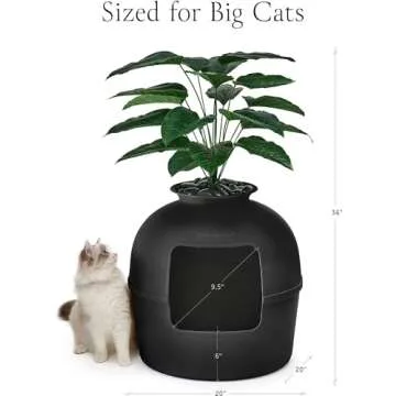 Secret Litter Box by Bundle & Bliss - Hidden Litter Box Enclosure with Odor Control Carbon Filter, Faux Plant and Real Stones, Perfect for Large Cats (Matte Black)