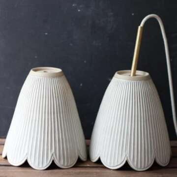 Modern Handmade Creamy Matte Pendant Light, Lamp with Scallops, Hanging Pendant, Art Deco Pendant Li...