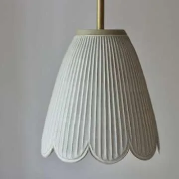 Modern Handmade Creamy Matte Pendant Light, Lamp with Scallops, Hanging Pendant, Art Deco Pendant Light, 9 "W x 9 "H x 9 "D, Lamp for Living Room Bedroom Home Decor