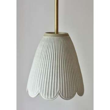 Modern Handmade Creamy Matte Pendant Light, Lamp with Scallops, Hanging Pendant, Art Deco Pendant Light, 9 "W x 9 "H x 9 "D, Lamp for Living Room Bedroom Home Decor