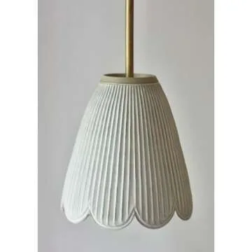 Modern Handmade Creamy Matte Pendant Light, Lamp with Scallops, Hanging Pendant, Art Deco Pendant Light, 9 "W x 9 "H x 9 "D, Lamp for Living Room Bedroom Home Decor