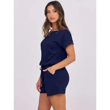 ANRABESS Rompers for Women Summer 2025 Casual Dressy One Piece Tshirt Short Pants Jumpsuit Beach Vacation Outfit Clothes A233-zanglan-L Navy Blue
