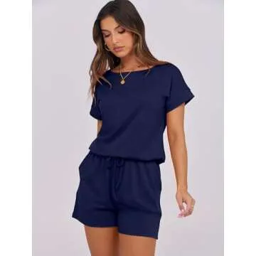 ANRABESS Rompers for Women Summer 2025 Casual Dressy One Piece Tshirt Short Pants Jumpsuit Beach Vacation Outfit Clothes A233-zanglan-L Navy Blue