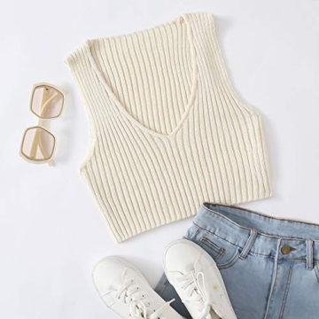 Trendy SweatyRocks V-Neck Ribbed-Knit Sleeveless Crop Vest