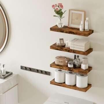Fixwal 15.8in Floating Shelves, Rustic Wood Finish Wall Shelves Set of 4, Shelves for Wall Decor, wi...