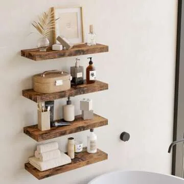 Fixwal Floating Shelves Set of 4 with Rustic Brown Finish