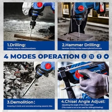 Powerful DongCheng Rotary Hammer Drill with 4 Modes and Battery
