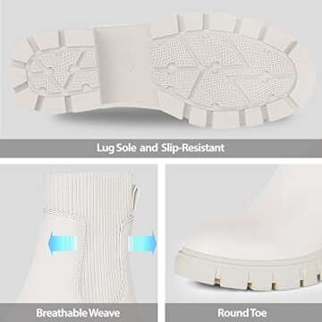 Athlefit Women's White Chelsea Boots Fall Platform Ankle Boots Slip on Chunky Lug Sole Boots