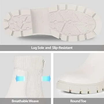 Athlefit Women's White Chelsea Boots Fall Platform Ankle Boots Slip on Chunky Lug Sole Boots