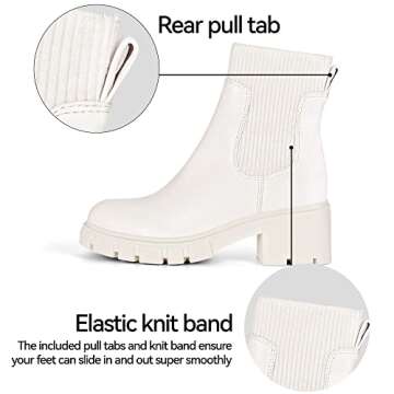 Athlefit Women's White Chelsea Boots Fall Platform Ankle Boots Slip on Chunky Lug Sole Boots