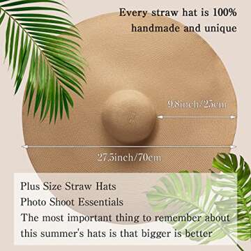 Oversized Beach Straw Hat for Women Large Wide Brim Visor Hats Summer Roll Up Floppy Sun Hat for Beach Cap Foldable Khaki