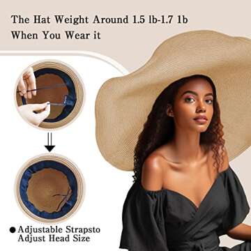 Oversized Beach Straw Hat for Women Large Wide Brim Visor Hats Summer Roll Up Floppy Sun Hat for Beach Cap Foldable Khaki