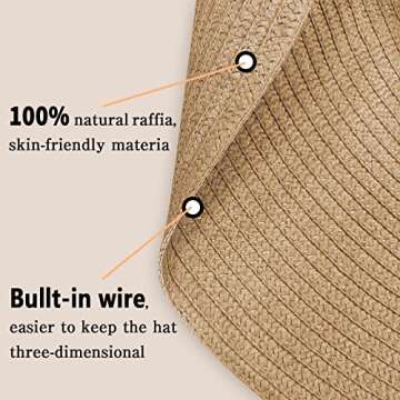 Oversized Beach Straw Hat for Women Large Wide Brim Visor Hats Summer Roll Up Floppy Sun Hat for Beach Cap Foldable Khaki