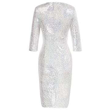 Belle Poque Women's Sequin Sparkle Party Dress V Neck Mini Club Bodycon Dresses Silver White M