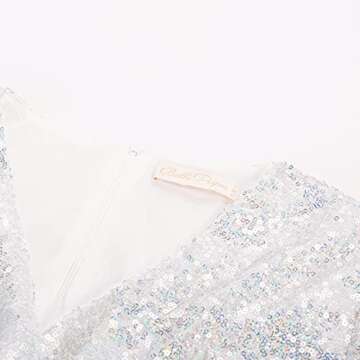 Belle Poque Women's Sequin Sparkle Party Dress V Neck Mini Club Bodycon Dresses Silver White M