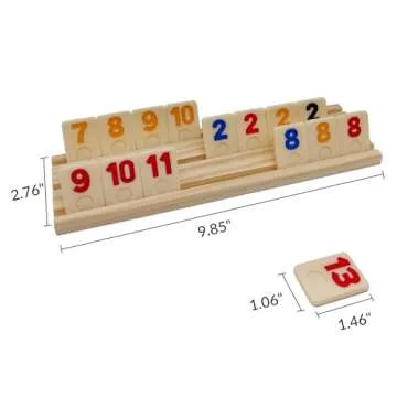 uvcany Rummy Cube Game with 4 Wooden Racks/Trays, 106 Rummy Cube Game Set with Portable Case, Rummy Tiles Travel Set with 4 Tiles Holders for Family Classic Board Games