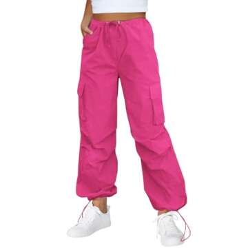 ReachMe Womens Baggy High Waisted Cargo Pants with Pockets y2k Straight Wide Leg Pants Streetwear Fa...