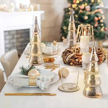 LampLust Mercury Glass Christmas Tree Decoration - Set of 3 Assorted Trees with Fairy Lights, 10 Inch Tall, Silver Finish, Batteries Included, Holiday Table Centerpiece or Mantle Decor