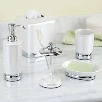 iDesign Metal Toothbrush Holder - Bathroom Cup for Bathroom Organization, The York Collection - 3.25" x 3.25" x 5.75", Chrome and Pearl White