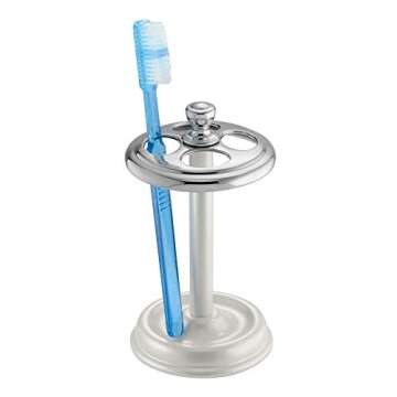 iDesign Metal Toothbrush Holder - Bathroom Cup for Bathroom Organization, The York Collection - 3.25" x 3.25" x 5.75", Chrome and Pearl White