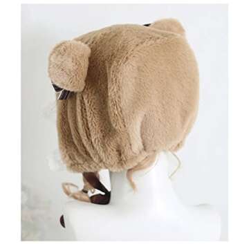 XINGWANG QUEEN Lolita Hat Sweet Plush Bear Ears Lei Feng's Cap Lace Earmuffs Fluffy Warm Winter Cute Headpiece (Brown)