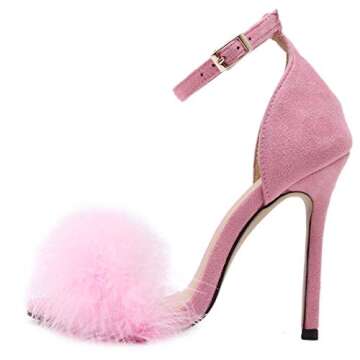 PrettyQueen Heeled Sandals - Elegant Feathers & Strap