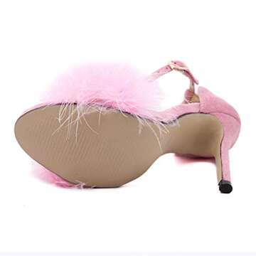 PrettyQueen Heeled Sandals - Elegant Feathers & Strap
