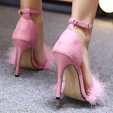 PrettyQueen Heeled Sandals - Elegant Feathers & Strap