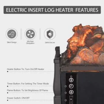 VIVOHOME 20 Inch Electric Fireplace Logs with Realistic Quartz Ember Bed, Log Heater Insert for Existing Fireplace, Overheating Protection, Timer, Remote Control, Black