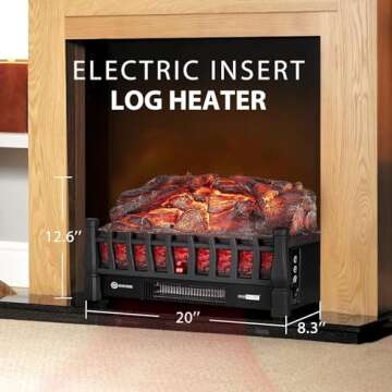 VIVOHOME 20 Inch Electric Fireplace Logs with Realistic Quartz Ember Bed, Log Heater Insert for Existing Fireplace, Overheating Protection, Timer, Remote Control, Black