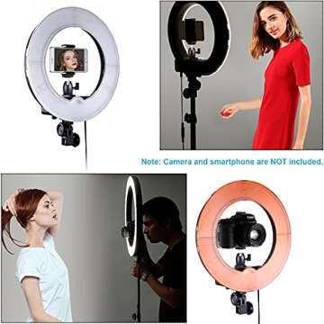 Neewer Desktop and Floor Ring Light Lighting Kit: 14 inches 55W 5500K Dimmable LED Ring Light with Floor Light Stand, Soft Tube, Tabletop Support Stand for Camera, Smartphone Video Make-up Shooting