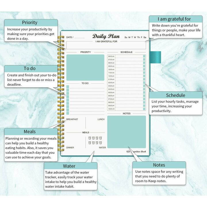Undated Daily Planner: 160 Pages To Do & Meal Schedule