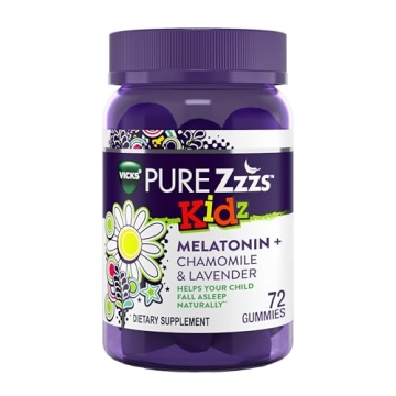 VICKS PURE Zzzs Kidz Melatonin Sleep Aid Gummies for Kids, 72 Gummies, Low Dose Natural Sleep Aid