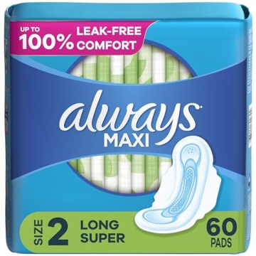 Always Maxi Feminine Pads for Women - Size 2 Long Super Absorbency, 60 Count