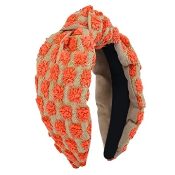 FEDANS Knotted Headband Woven Wide for Women Girls Summer Red Squares Elastic Spring Fashion Holiday Hairbands Hair Accessories