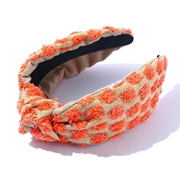 FEDANS Knotted Headband Woven Wide for Women Girls Summer Red Squares Elastic Spring Fashion Holiday Hairbands Hair Accessories