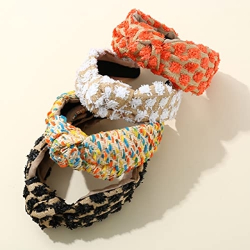 FEDANS Knotted Headband Woven Wide for Women Girls Summer Red Squares Elastic Spring Fashion Holiday Hairbands Hair Accessories