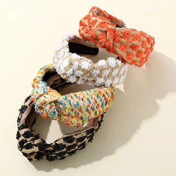 FEDANS Knotted Headband Woven Wide for Women Girls Summer Red Squares Elastic Spring Fashion Holiday Hairbands Hair Accessories