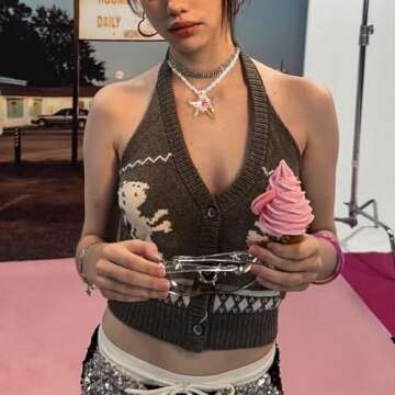 y2k Pink Starfish Necklace for Women Glass Starfish Unique Colors Murano Glass Pendant With Baroque ...