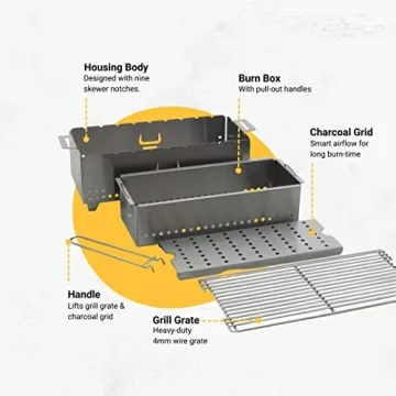 Portable Tabletop Charcoal Grill, YAK Grills Hibachi, 100% Stainless Steel, Grill at 750ºF, Patio, Balcony. 15”x7” Grilling Area. Includes Grate Handle & Carrying Case.