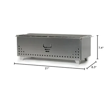 Portable Tabletop Charcoal Grill, YAK Grills Hibachi, 100% Stainless Steel, Grill at 750ºF, Patio, Balcony. 15”x7” Grilling Area. Includes Grate Handle & Carrying Case.