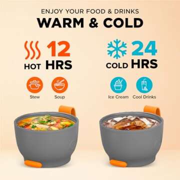 ENERGIFY Vacuum Insulated Food Jar Wide Mouth 17 Oz Soup Thermo with Folding Spoon - Thermal Lunch Containers for Kids & Adults - Leak Proof Stainless Steel Thermos for Hot Food Keep 12H and Cold 24H