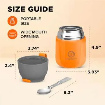 ENERGIFY Vacuum Insulated Food Jar Wide Mouth 17 Oz Soup Thermo with Folding Spoon - Thermal Lunch Containers for Kids & Adults - Leak Proof Stainless Steel Thermos for Hot Food Keep 12H and Cold 24H