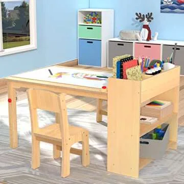GDLF Kids Art Table and 2 Chairs, Wooden Craft Desk, Activity & Drawing, Children's Furniture, 42" L...