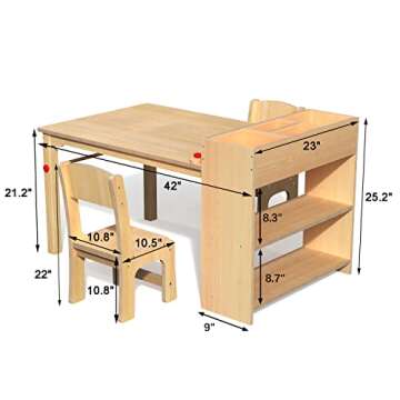 GDLF Kids Art Table and 2 Chairs, Wooden Craft Desk, Activity & Drawing, Children's Furniture, 42" L x23 W