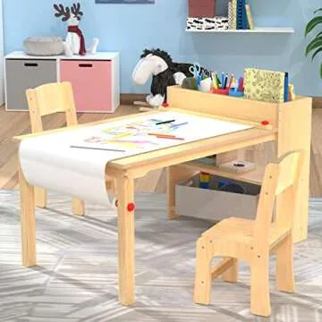 GDLF Kids Art Table and 2 Chairs, Wooden Craft Desk, Activity & Drawing, Children's Furniture, 42" L x23 W