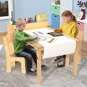 GDLF Kids Art Table and 2 Chairs, Wooden Craft Desk, Activity & Drawing, Children's Furniture, 42" L x23 W