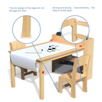 GDLF Kids Art Table and 2 Chairs, Wooden Craft Desk, Activity & Drawing, Children's Furniture, 42" L x23 W